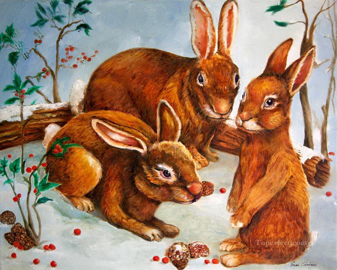 Rabbits in Snow Oil Paintings